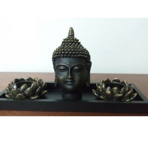 Buddha Head Decor Lotus Tea light Holder Set
